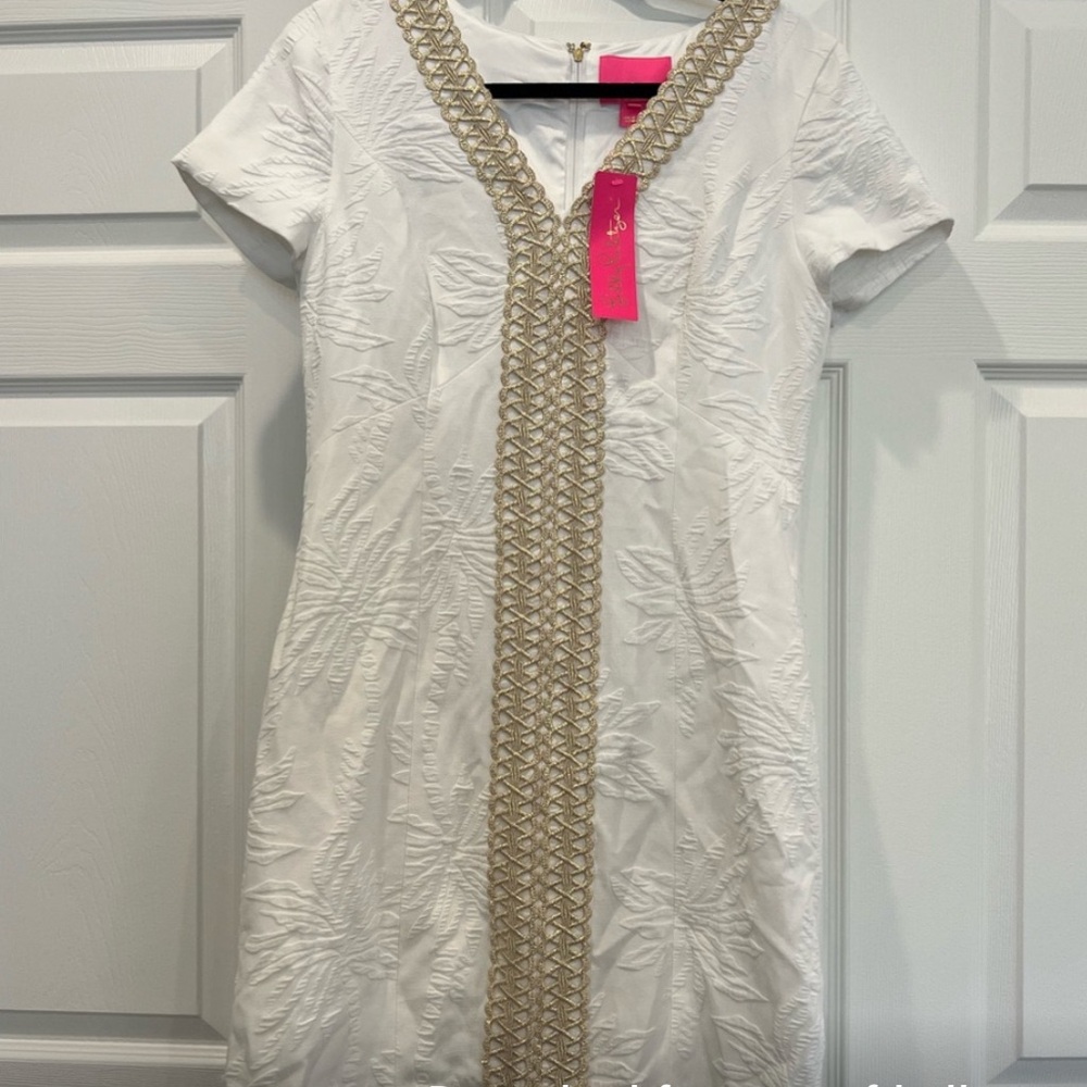 Lilly Pulitzer White Sheath Dress with V-Neck